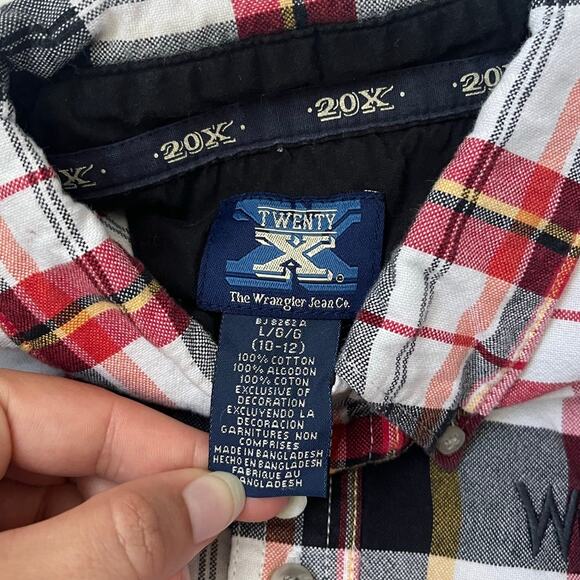 Wrangler 20X Button Down Long Sleeves Plaid Boys Large 10/12 - Picture 5 of 9